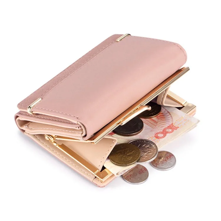 TAILIAN T7368-096 Women Vintage Matte PU Leather Tri-fold Wallet Kiss Lock Coin Purse - Light Grey