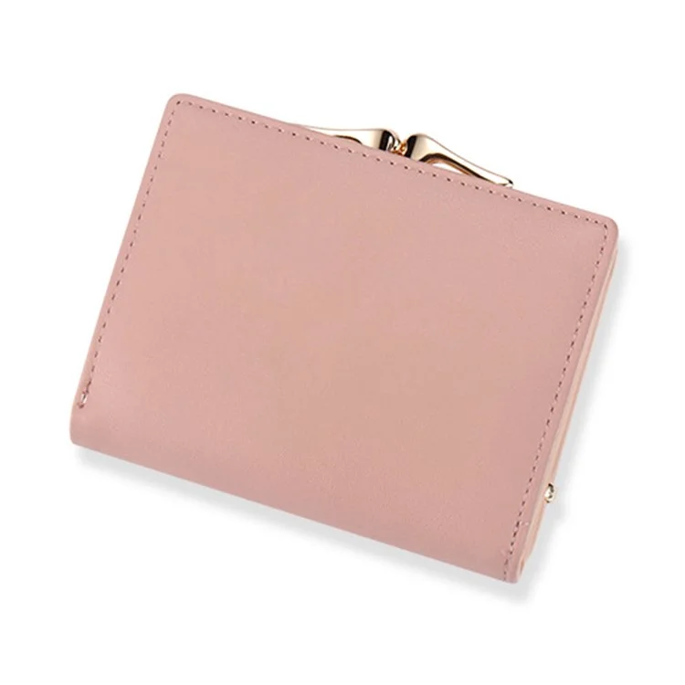 TAILIAN T7368-096 Women Vintage Matte PU Leather Tri-fold Wallet Kiss Lock Coin Purse - Light Grey
