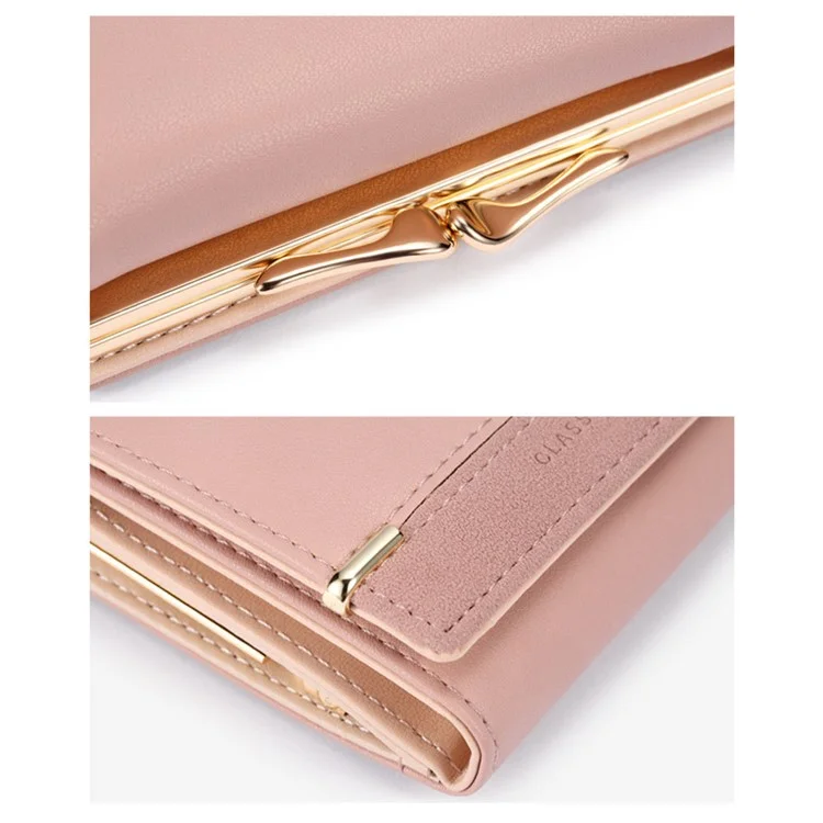 TAILIAN T7368-096 Women Vintage Matte PU Leather Tri-fold Wallet Kiss Lock Coin Purse - Light Grey