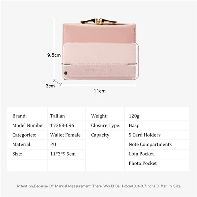 TAILIAN T7368-096 Women Vintage Matte PU Leather Tri-fold Wallet Kiss Lock Coin Purse - Light Grey
