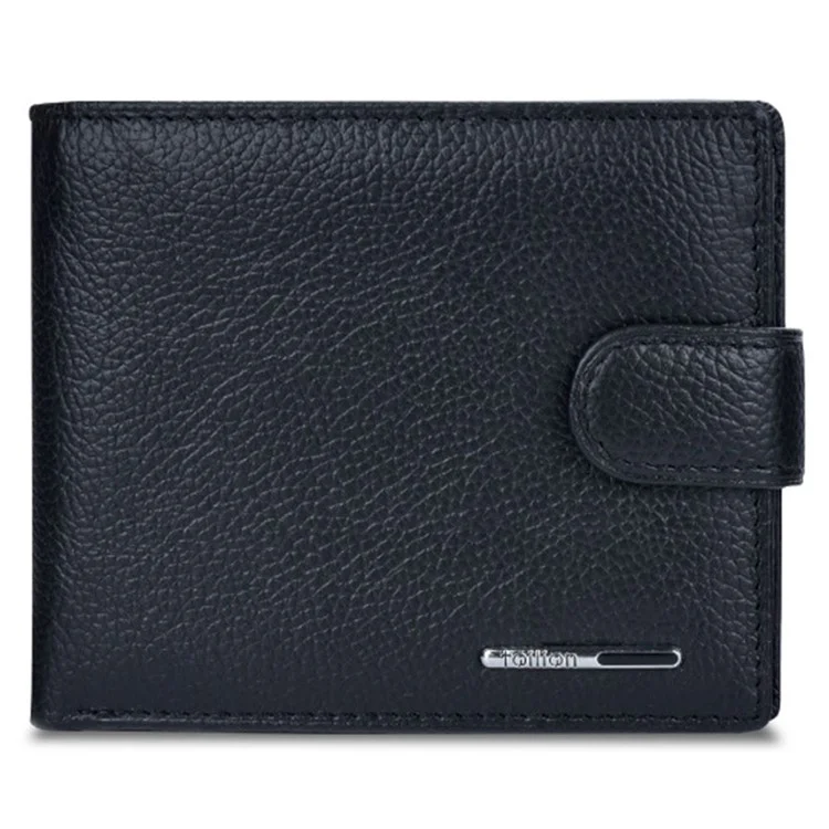 TAILIAN T120D-H46-BE Hasp Design Cowhide Leather Men Card Cash Holder Short Wallet - Schwarz