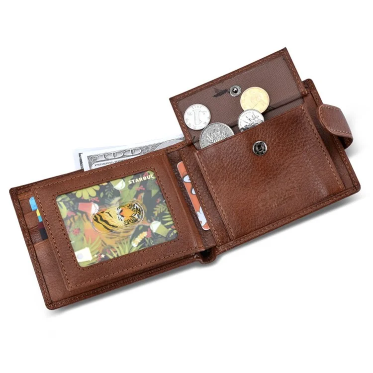 TAILIAN T120D-H46-BE Hasp Design Cowhide Leather Men Card Cash Holder Short Wallet - Schwarz