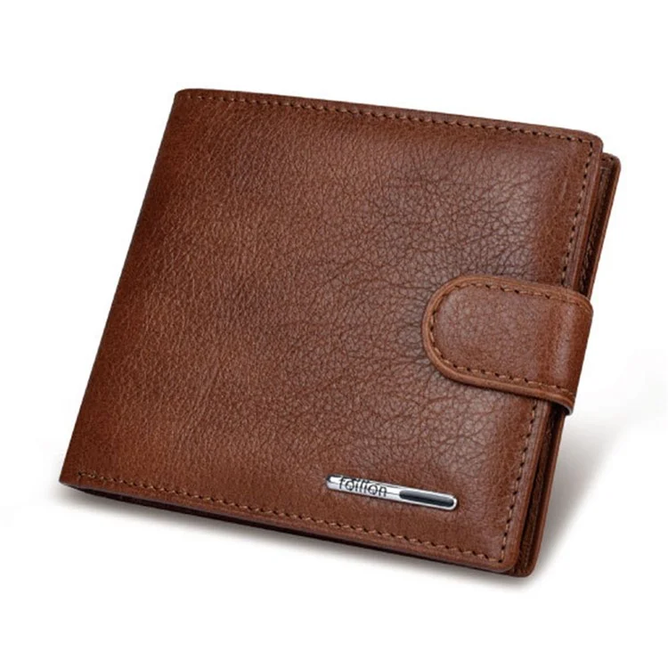 TAILIAN T120D-H46-BE Hasp Design Cowhide Leather Men Card Cash Holder Short Wallet - Schwarz