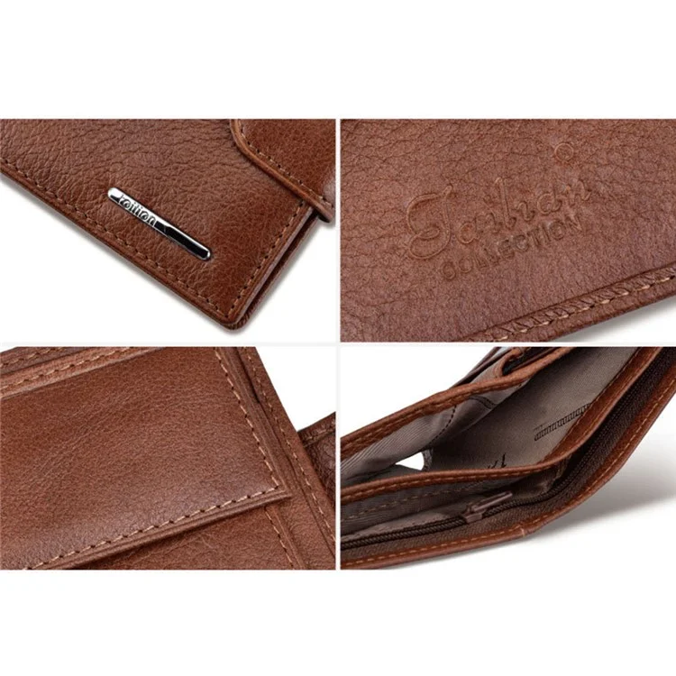 TAILIAN T120D-H46-BE Hasp Design Cowhide Leather Men Card Cash Holder Short Wallet - Schwarz