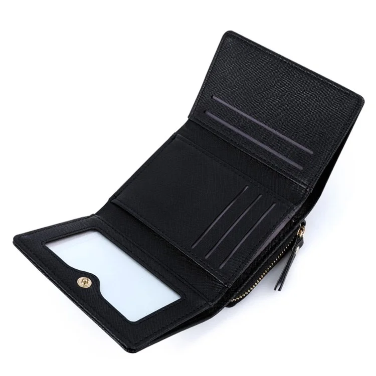 TAILIAN T6103-012 Portefeuille Pliant en Cuir PU à Texture Croisée pour Femme avec Poche Zip, Porte-Cartes et Porte-Monnaie - Bleu Foncé