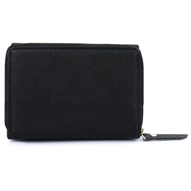 TAILIAN T6103-012 Portefeuille Pliant en Cuir PU à Texture Croisée pour Femme avec Poche Zip, Porte-Cartes et Porte-Monnaie - Bleu Foncé