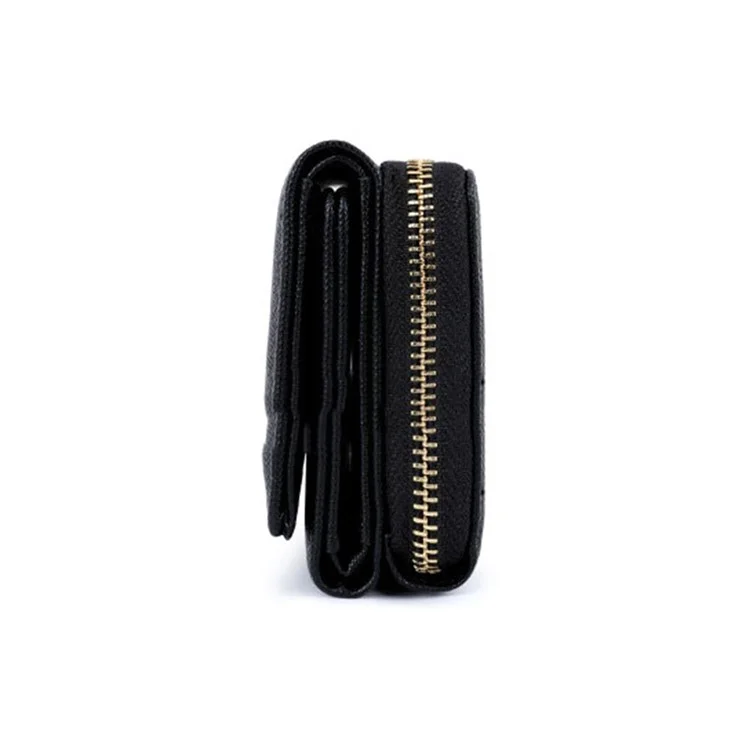 TAILIAN T6103-012 Portefeuille Pliant en Cuir PU à Texture Croisée pour Femme avec Poche Zip, Porte-Cartes et Porte-Monnaie - Bleu Foncé