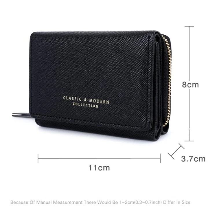 TAILIAN T6103-012 Portefeuille Pliant en Cuir PU à Texture Croisée pour Femme avec Poche Zip, Porte-Cartes et Porte-Monnaie - Bleu Foncé