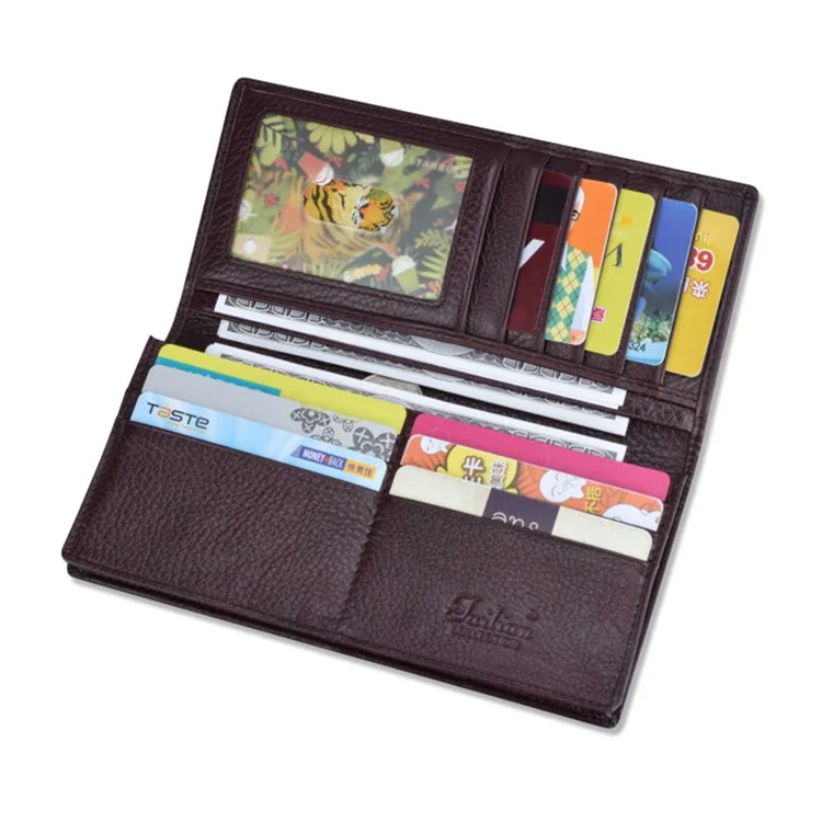 TAILIAN T530-H46-BE Cowhide Leather Men Long Wallet Multiple Card Slots Large Capacity Wallet - Dark Red