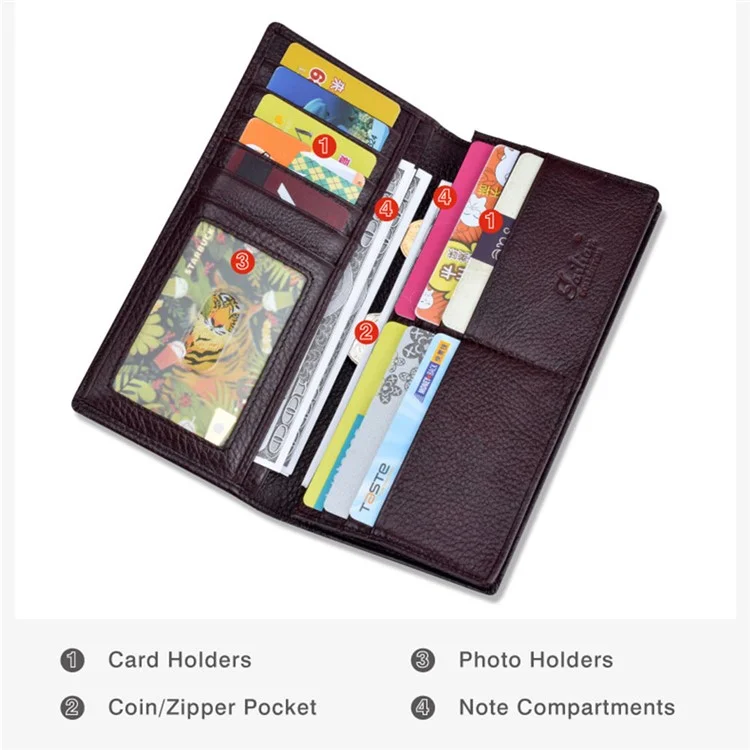 TAILIAN T530-H46-BE Cowhide Leather Men Long Wallet Multiple Card Slots Large Capacity Wallet - Dark Red