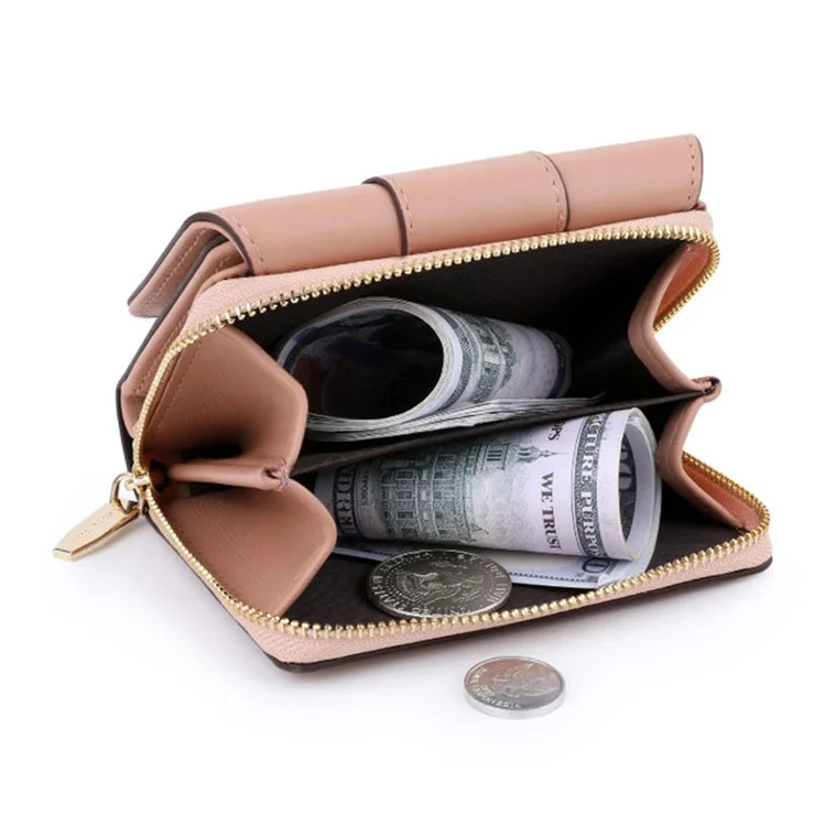 TAILIAN T6102-036 Stilvolle PU-Leder-Reißverschlusstaschen-Kurzgeldbörse für Damen Kartenetui Bargeldhalter Tasche - Pink