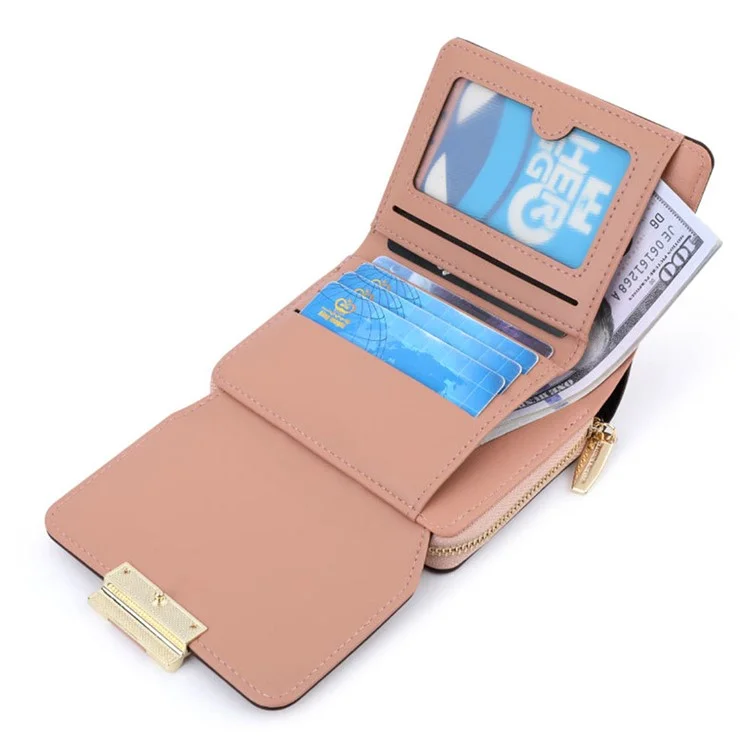 TAILIAN T6102-036 Stilvolle PU-Leder-Reißverschlusstaschen-Kurzgeldbörse für Damen Kartenetui Bargeldhalter Tasche - Pink