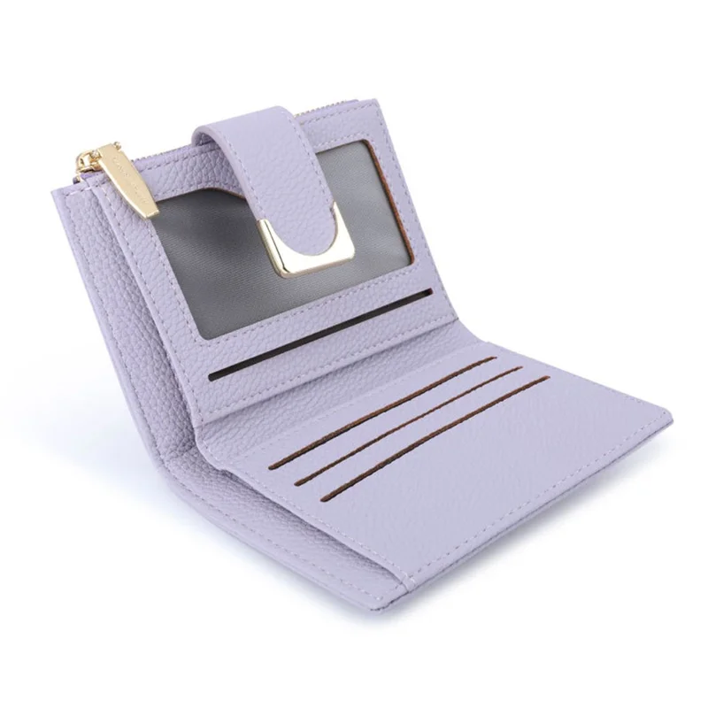 TAILIAN T2602-324 Litchi Texture PU Leather Women Short Wallet Cards Cash Holder with Zipper Pocket - Violet