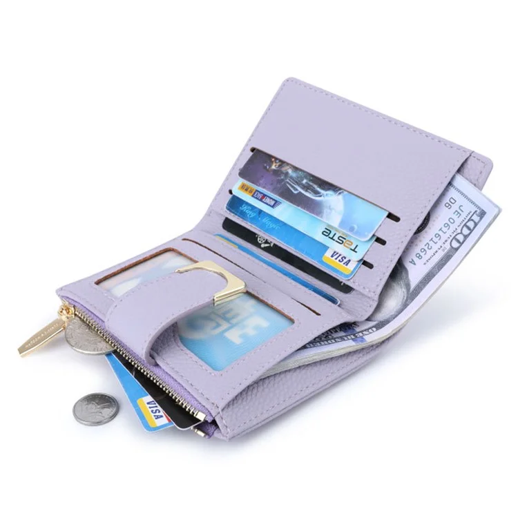 TAILIAN T2602-324 Litchi Texture PU Leather Women Short Wallet Cards Cash Holder with Zipper Pocket - Albaricoque