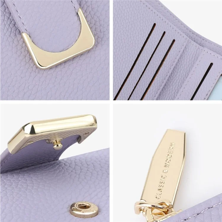 TAILIAN T2602-324 Litchi Texture PU Leather Women Short Wallet Cards Cash Holder with Zipper Pocket - Albaricoque