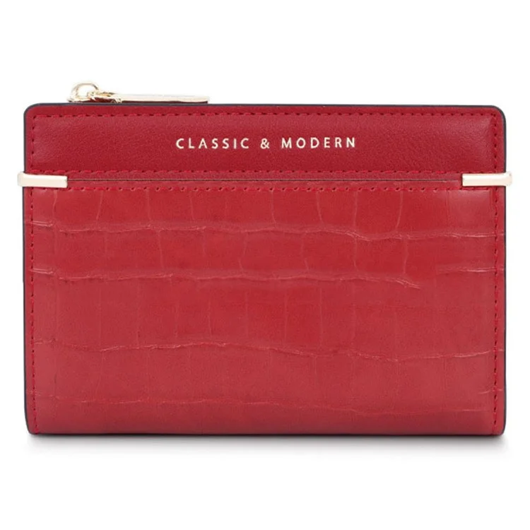 TAILIAN T2602-279 Portafoglio Donna Bi-fold in Pelle PU Texture Coccodrillo - Rosso