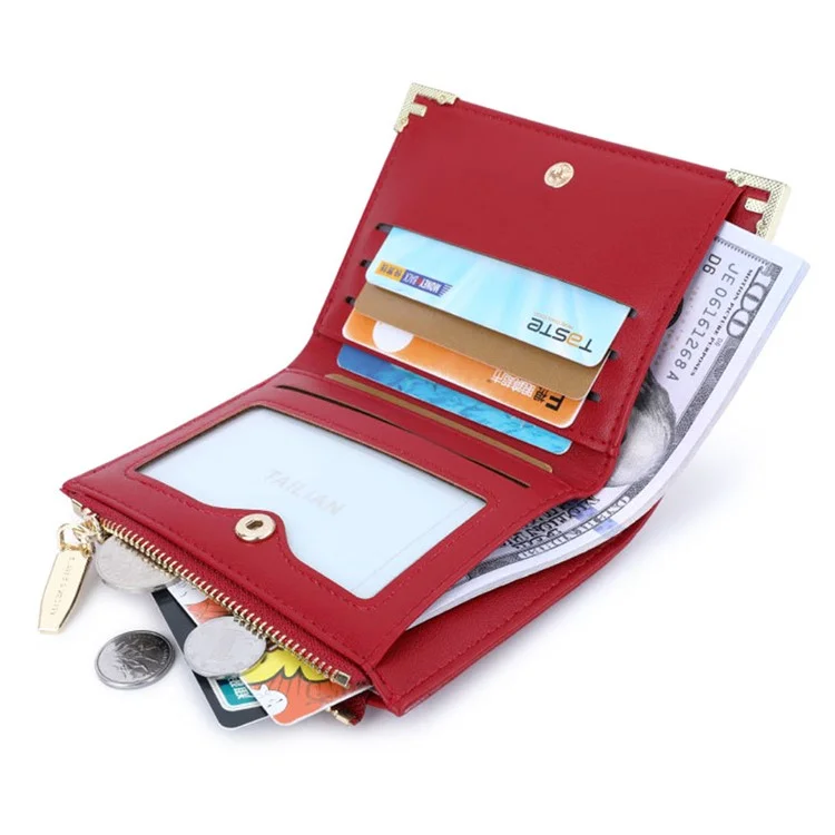 TAILIAN T2602-224 Damen Zweifach gefaltete Kurze Geldbörse Ultraschlank PU-Leder Kartengeld Tasche - Schwarz