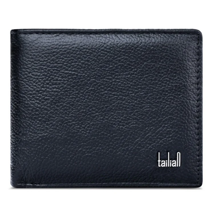 TAILIAN T123-H33-BE Business Men Multiple Card Slots Cowhide Leather Short Wallet - Black