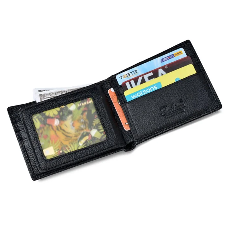 TAILIAN T123-H33-BE Business Men Multiple Card Slots Cowhide Leather Short Wallet - Black