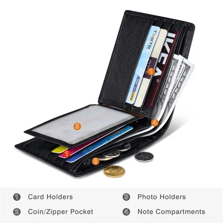 TAILIAN T123-H33-BE Business Men Multiple Card Slots Cowhide Leather Short Wallet - Black
