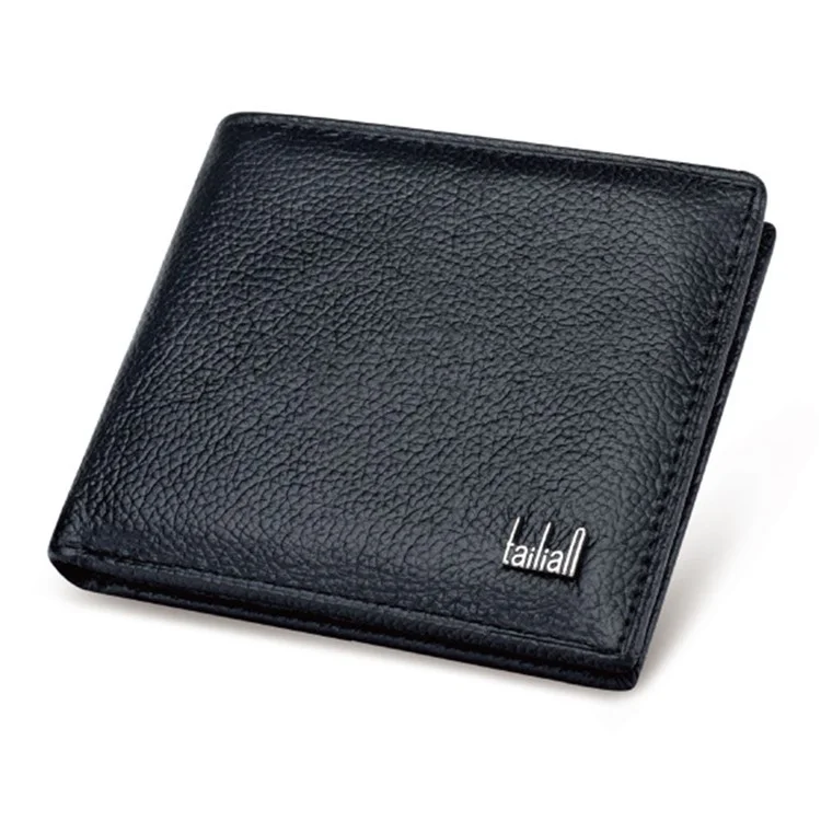 TAILIAN T123-H33-BE Business Men Multiple Card Slots Cowhide Leather Short Wallet - Black