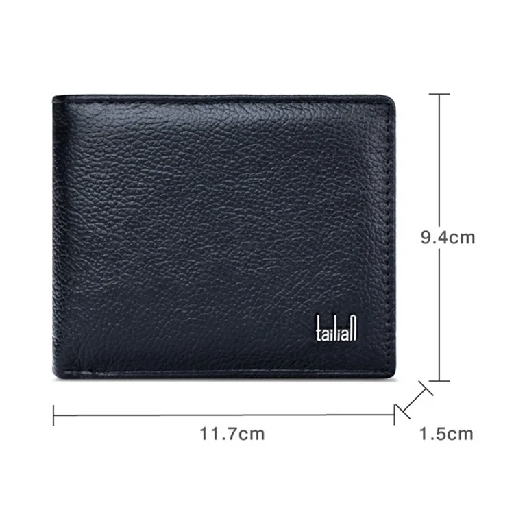TAILIAN T123-H33-BE Business Men Multiple Card Slots Cowhide Leather Short Wallet - Black