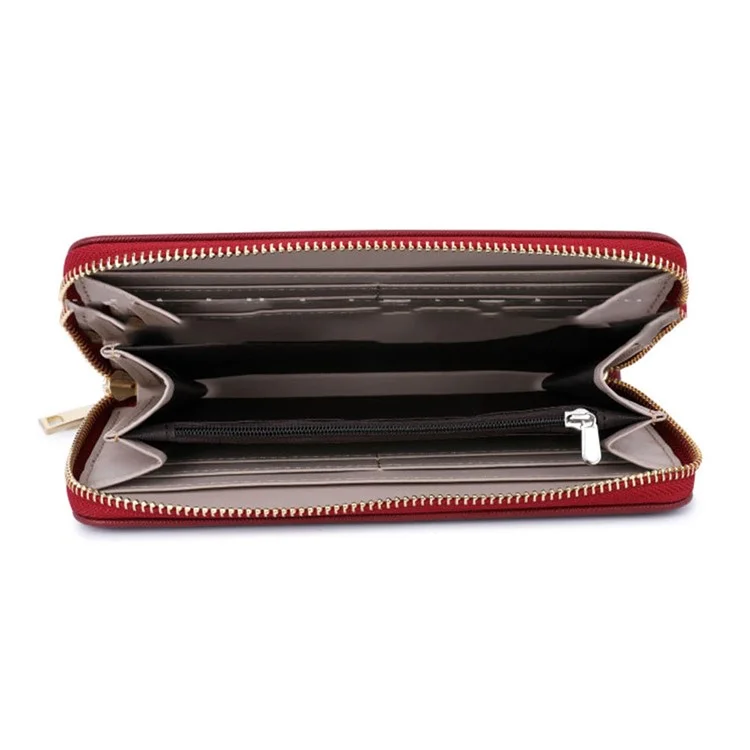 TAILIAN T9612-042 Carteira com Zíper Longa de Couro PU com Textura Cruzada para Mulheres - Rosa 