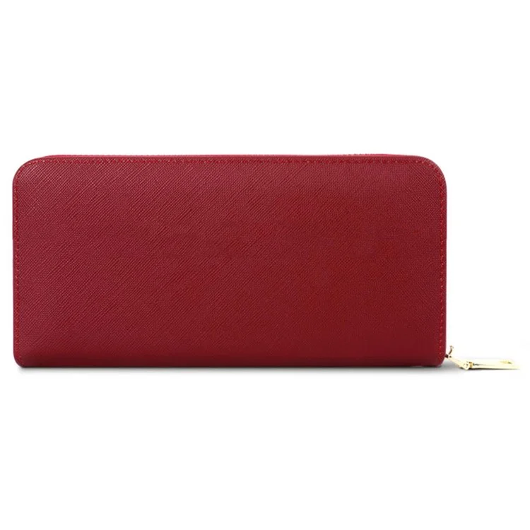 TAILIAN T9612-042 Carteira com Zíper Longa de Couro PU com Textura Cruzada para Mulheres - Rosa 