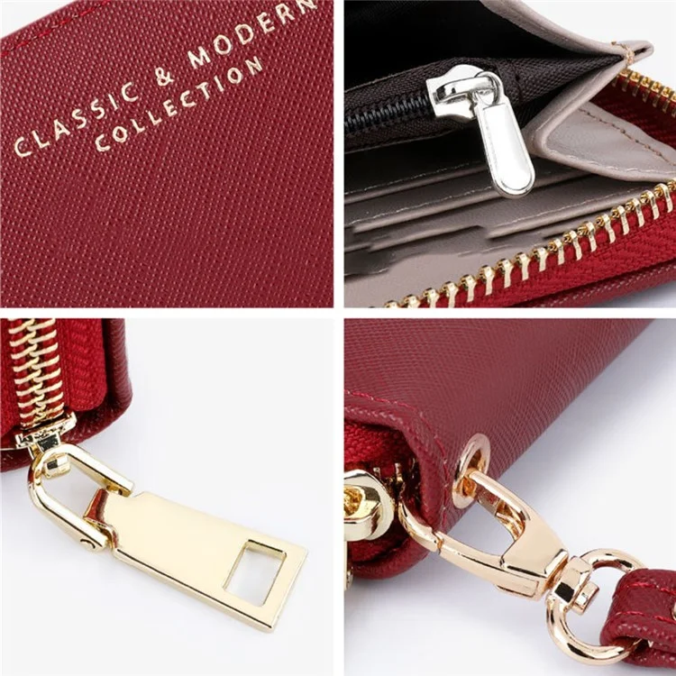 TAILIAN T9612-042 Carteira com Zíper Longa de Couro PU com Textura Cruzada para Mulheres - Rosa 