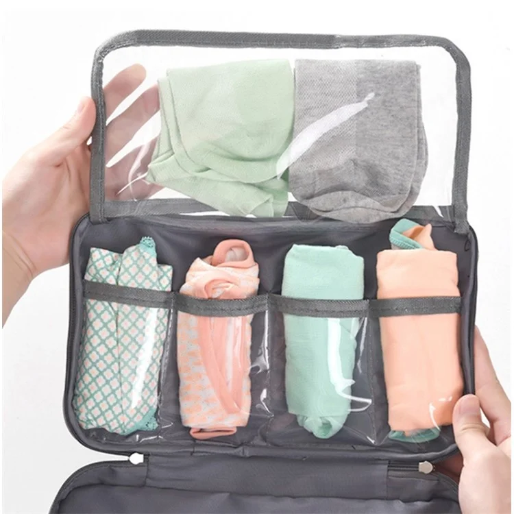 300D Cationic Fabric Travel Bra Underwear Storage Pouch Socks Cosmetics Clothes Storage Pouch for Men Women - Gris