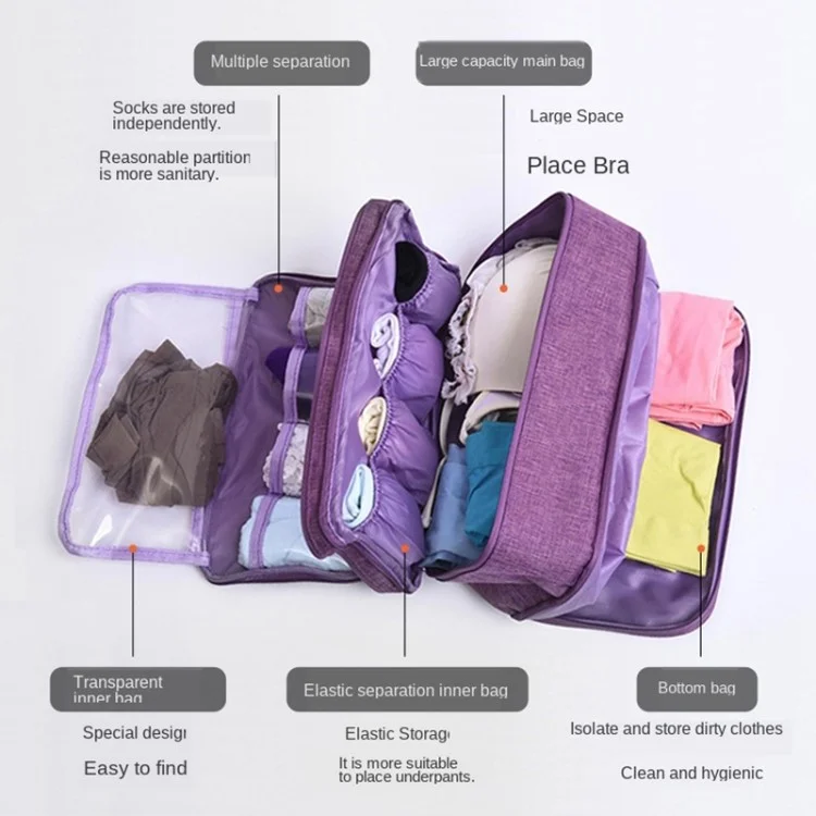 300D Cationic Fabric Travel Bra Underwear Storage Pouch Socks Cosmetics Clothes Storage Pouch for Men Women - Gris