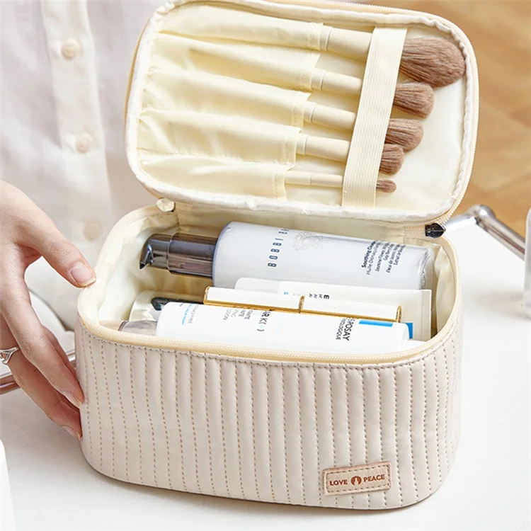 Wide Opening Cosmetic Brush Lotion Liquid Storage Pouch Portable PU Leather Makeup Organization Bag Travel Toiletry Storage Pouch - Pink