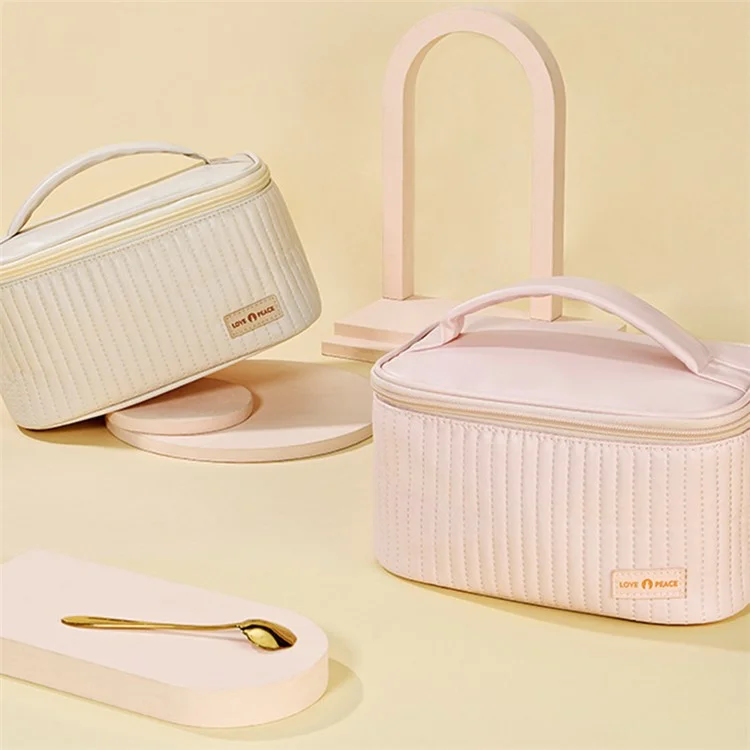 Wide Opening Cosmetic Brush Lotion Liquid Storage Pouch Portable PU Leather Makeup Organization Bag Travel Toiletry Storage Pouch - Pink