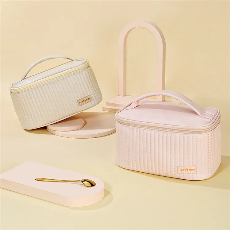 Wide Opening Cosmetic Brush Lotion Liquid Storage Pouch Portable PU Leather Makeup Organization Bag Travel Toiletry Storage Pouch - Pink