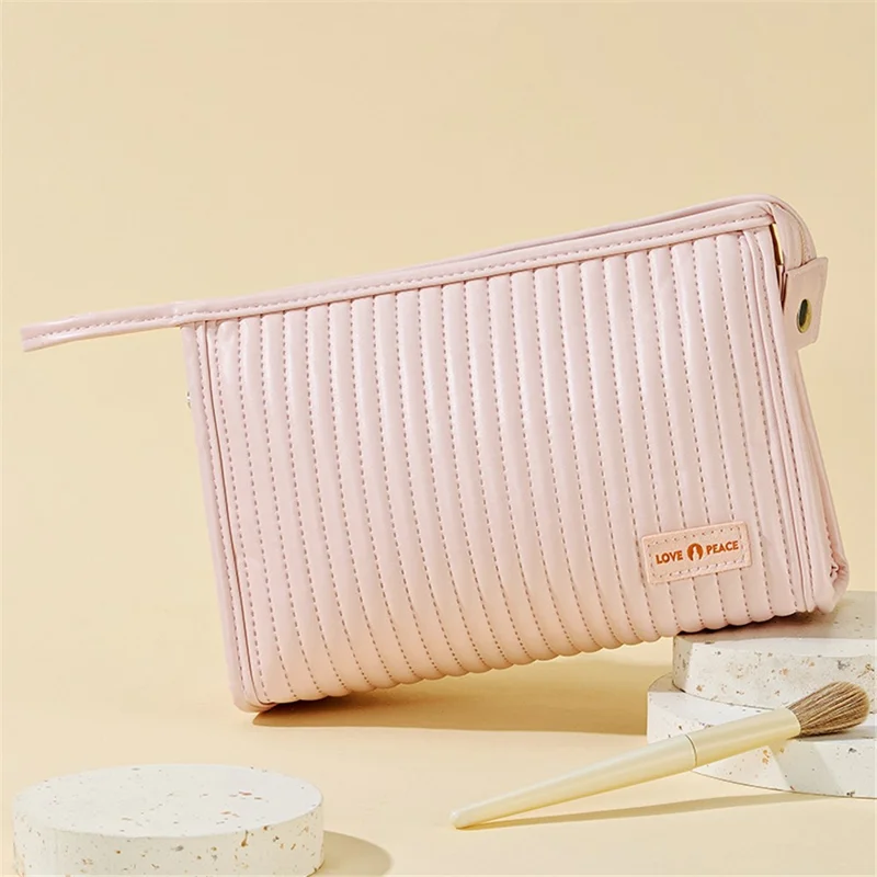 Portable Handbag Makeup Storage Pouch PU Leather Toiletries Cosmetic Storage Organizer Bag - Pink