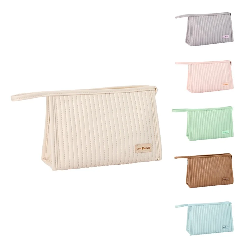 Portable Handbag Makeup Storage Pouch PU Leather Toiletries Cosmetic Storage Organizer Bag - Pink