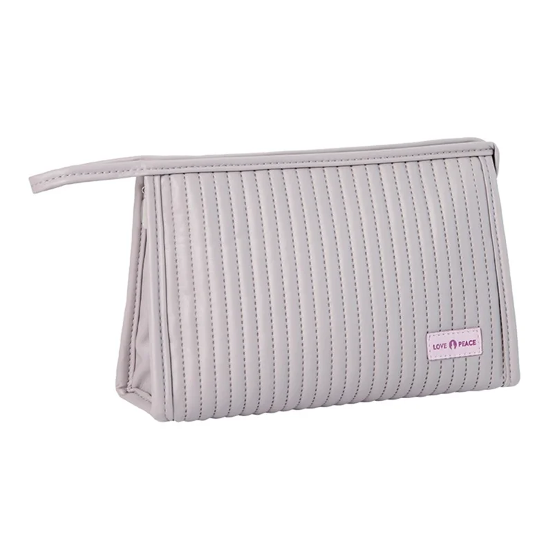 Portable Handbag Makeup Storage Pouch PU Leather Toiletries Cosmetic Storage Organizer Bag - Light Grey