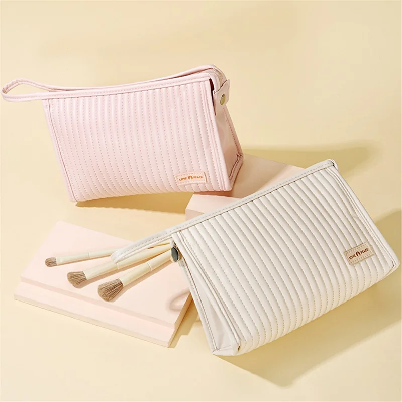 Portable Handbag Makeup Storage Pouch PU Leather Toiletries Cosmetic Storage Organizer Bag - Light Grey