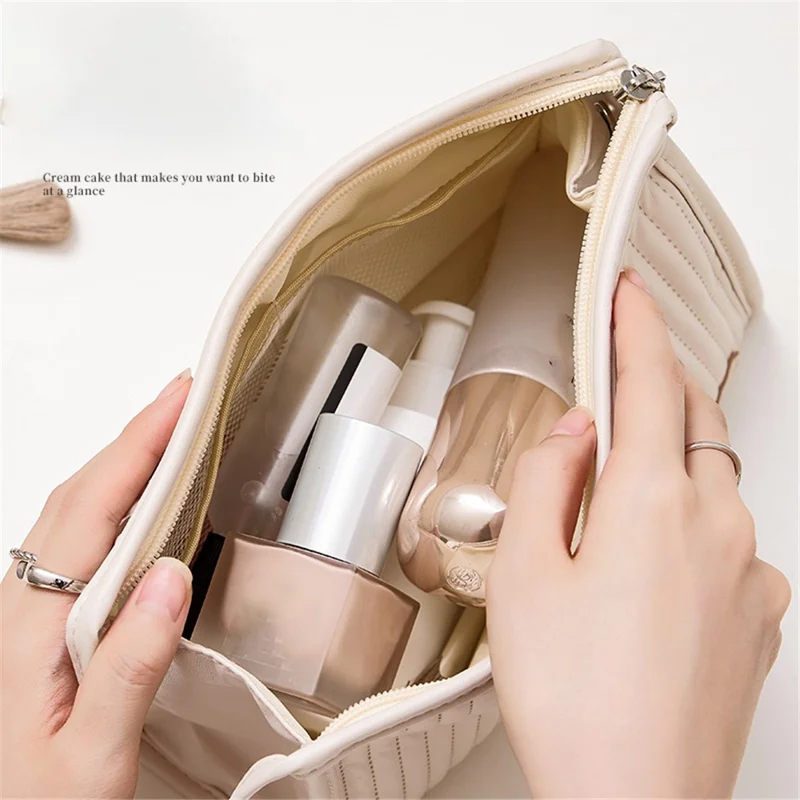 Portable Handbag Makeup Storage Pouch PU Leather Toiletries Cosmetic Storage Organizer Bag - Light Grey