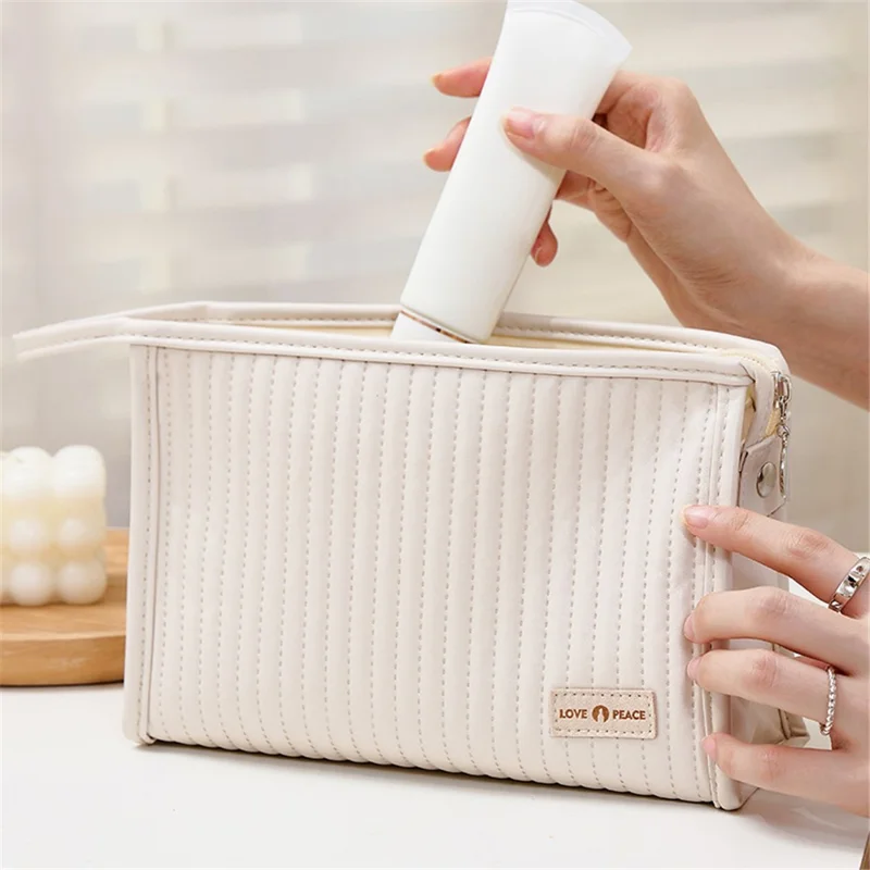 Portable Handbag Makeup Storage Pouch PU Leather Toiletries Cosmetic Storage Organizer Bag - Light Grey