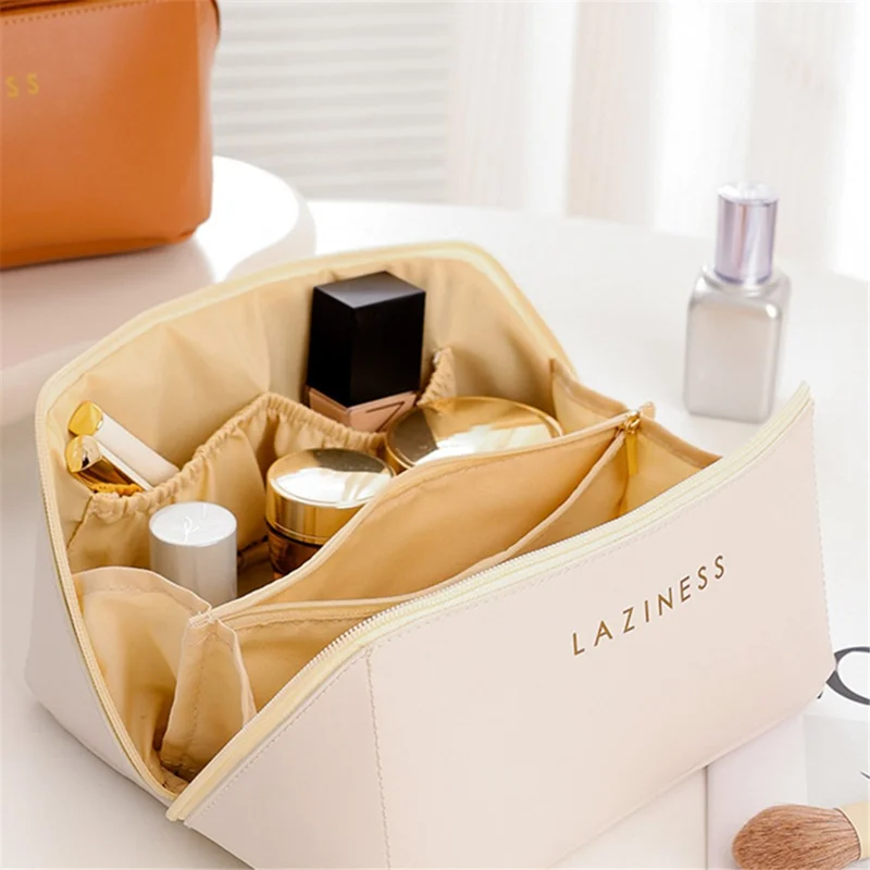 Single Zipper Closure Cosmetics Bag Waterproof Toiletry Bag Travel Supply Organizer for Makeup, Shampoo, Lotion - Brown