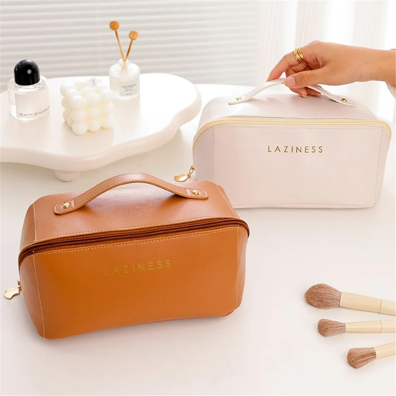 Single Zipper Closure Cosmetics Bag Waterproof Toiletry Bag Travel Supply Organizer for Makeup, Shampoo, Lotion - Brown