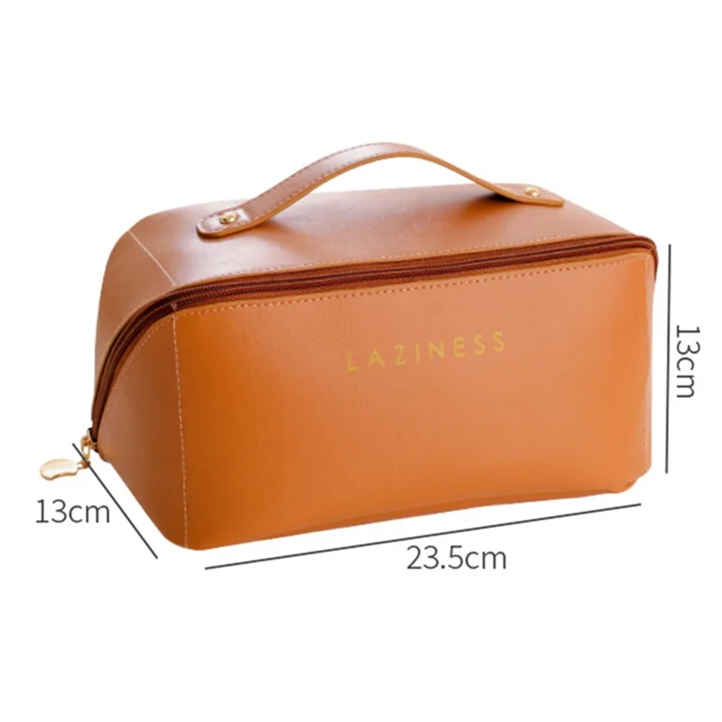 Single Zipper Closure Cosmetics Bag Waterproof Toiletry Bag Travel Supply Organizer for Makeup, Shampoo, Lotion - Brown