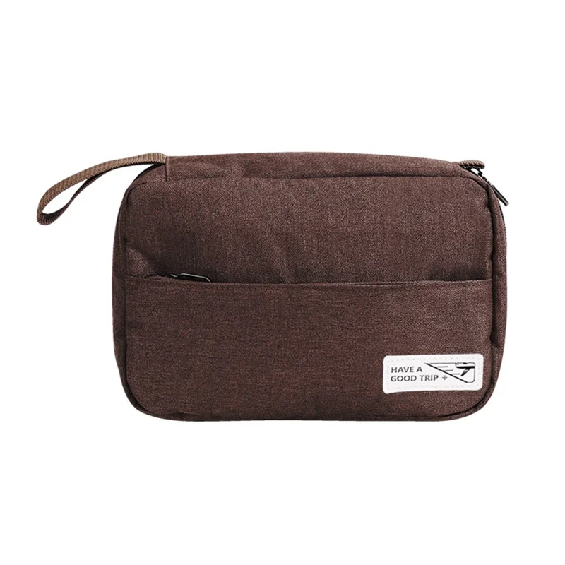 Portable Hanging Toiletry Bag Travel Bathroom Shower Polyester Storage Bag Cosmetic Organizer - Brown