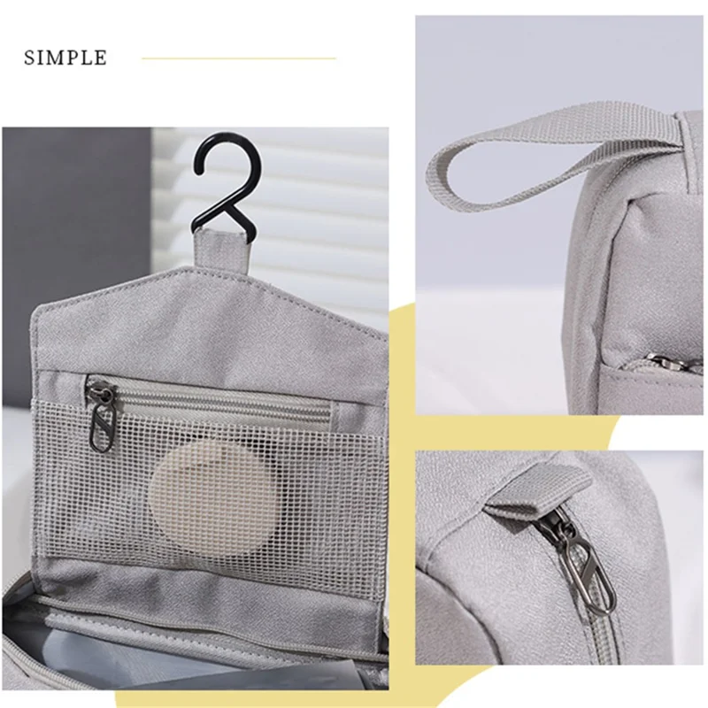 Portable Hanging Toiletry Bag Travel Bathroom Shower Polyester Storage Bag Cosmetic Organizer - Brown