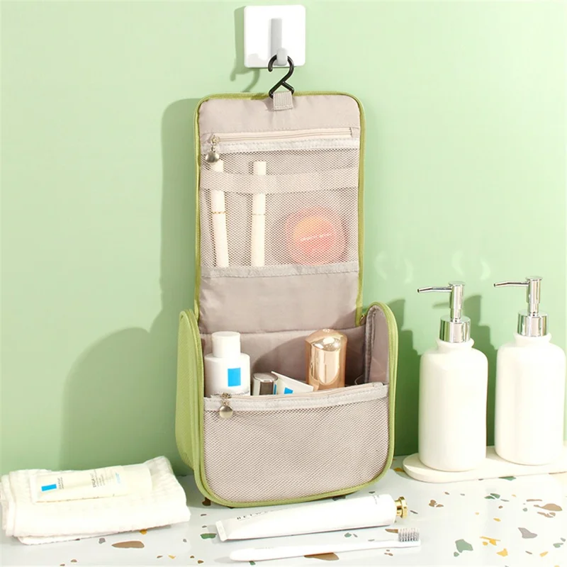 Portable Hanging Toiletry Wash Bag Polyester Waterproof Cosmetics Storage Bag Handbag - Green