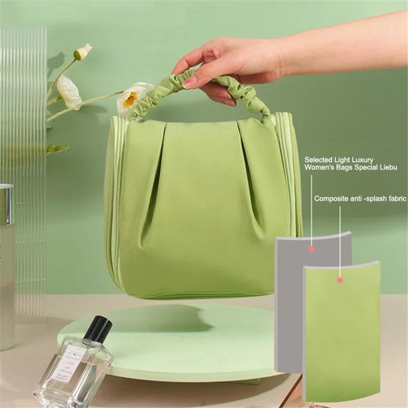 Portable Hanging Toiletry Wash Bag Polyester Waterproof Cosmetics Storage Bag Handbag - Green
