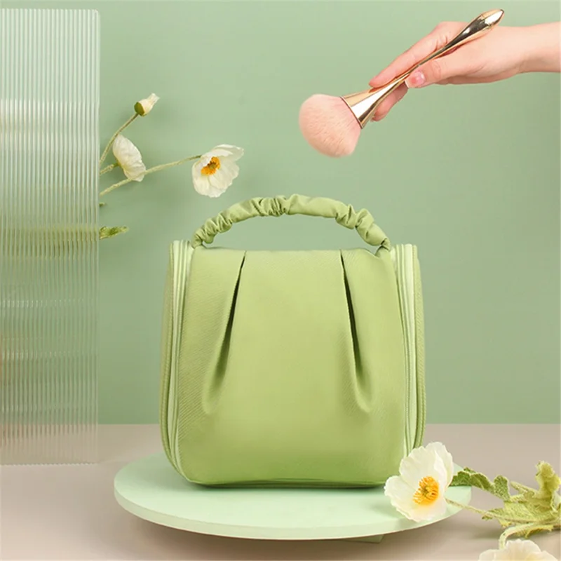 Portable Hanging Toiletry Wash Bag Polyester Waterproof Cosmetics Storage Bag Handbag - Green