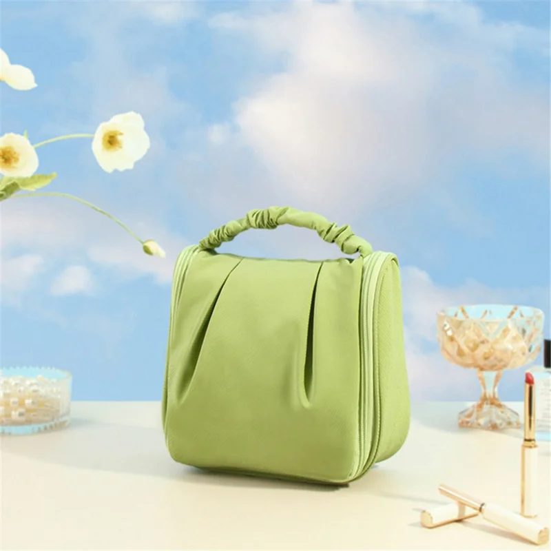 Portable Hanging Toiletry Wash Bag Polyester Waterproof Cosmetics Storage Bag Handbag - Green