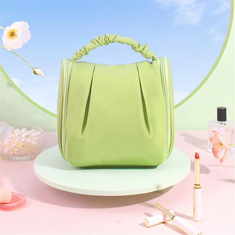 Portable Hanging Toiletry Wash Bag Polyester Waterproof Cosmetics Storage Bag Handbag - Green